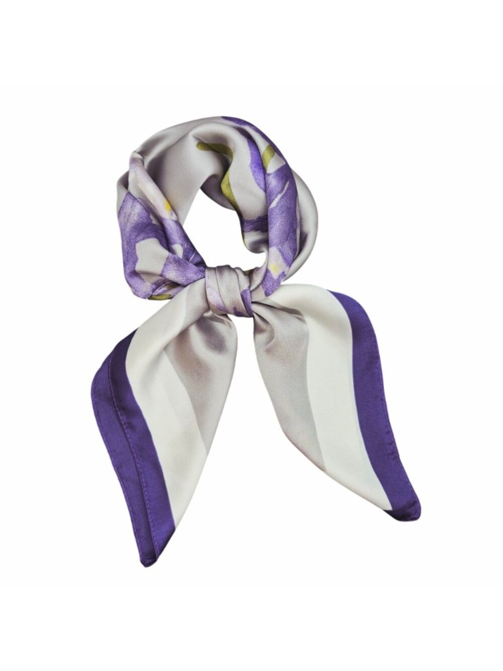 ✨Silky Satin Square Scarf Luxury Accessory Floral Iris Purple Bandana Head Neck✨ - Picture 2 of 6